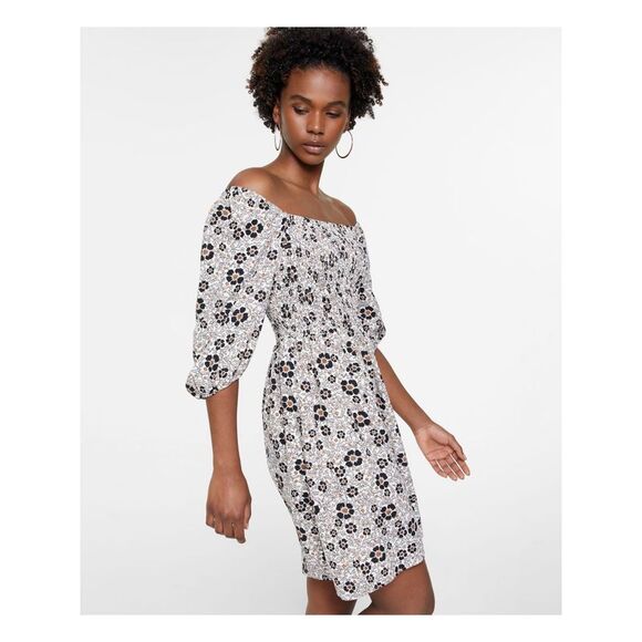 BAR III Womens Beige Pullover Lined 3/4 Sleeve Short Party Fit + Flare Dress S - Picture 3 of 4